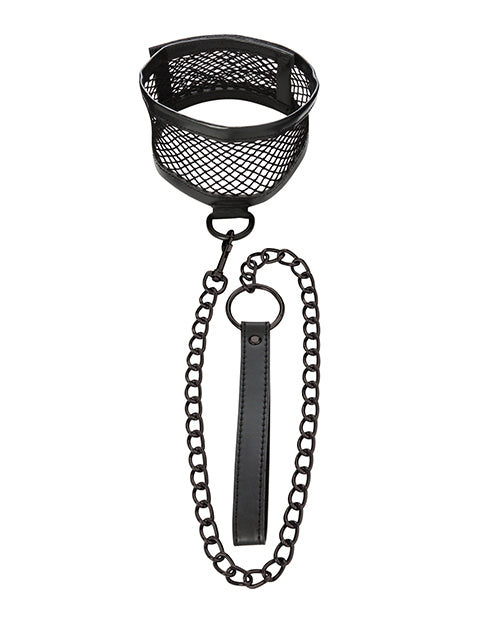 Sex & Mischief Fishnet Collar And Leash - Black - Naughtyaddiction.com