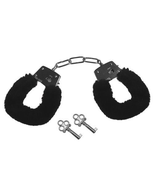Sex & Mischief Furry Handcuffs - Black - Naughtyaddiction.com