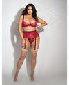 Eyelash Lace Underwire Bra, Garter Skirt & G-string Red 3x-4x - Naughtyaddiction.com