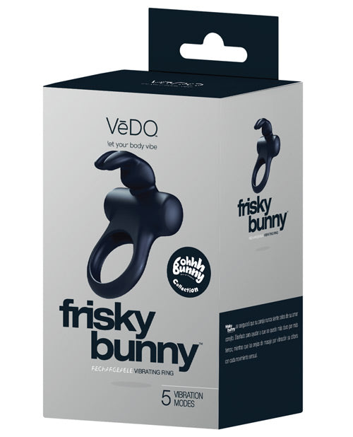 Vedo Frisky Bunny Rechargeable Vibrating Ring - Black Pearl - Naughtyaddiction.com