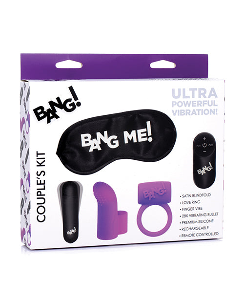 Bang! Couple's Kit With Rc Bullet, Blindfold, Cock Ring & Finger Vibe - Purple - Naughtyaddiction.com